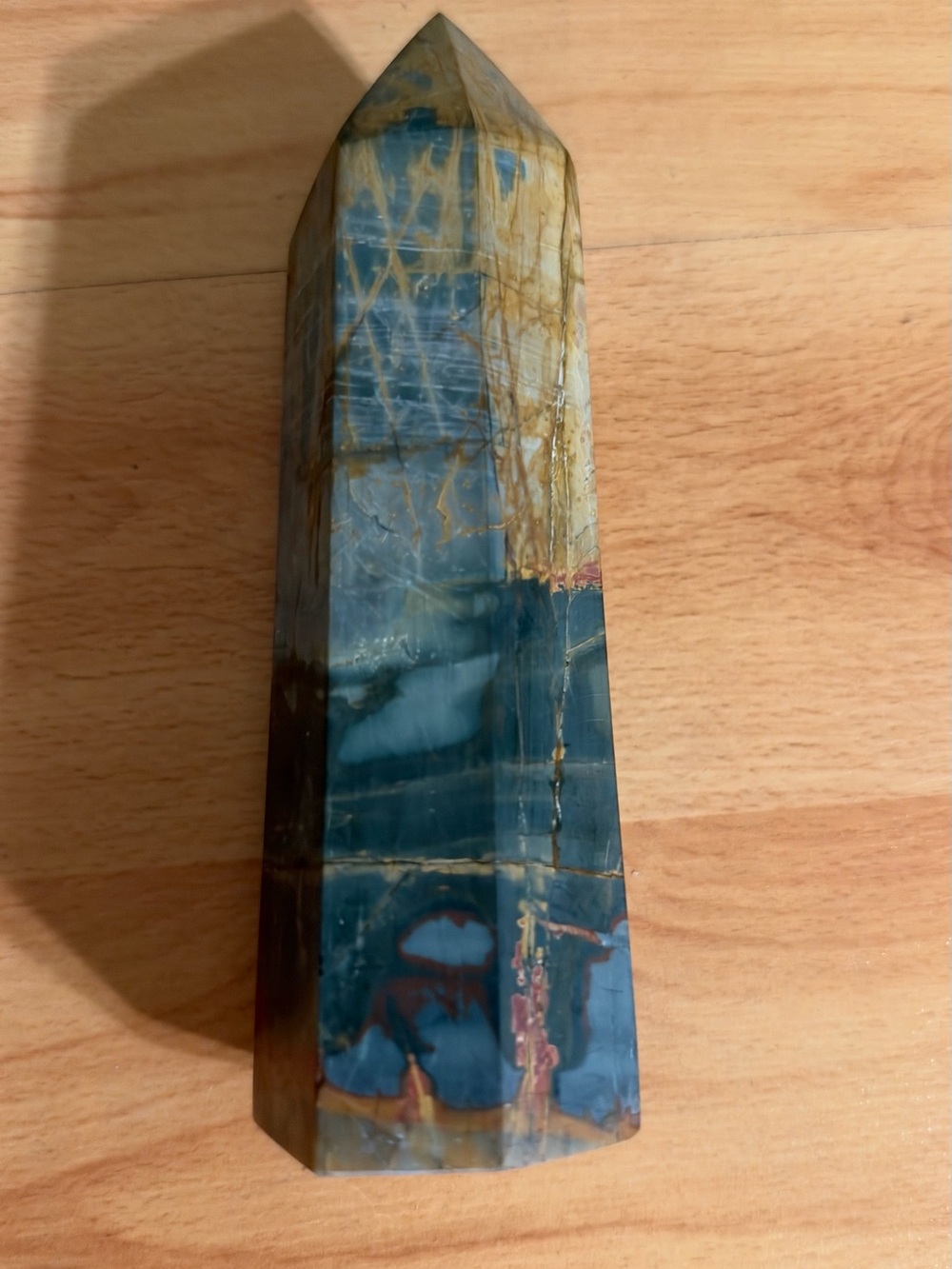 Polychrome Jasper Tower Home Art Sculpture - Blue and Brown 7” tall